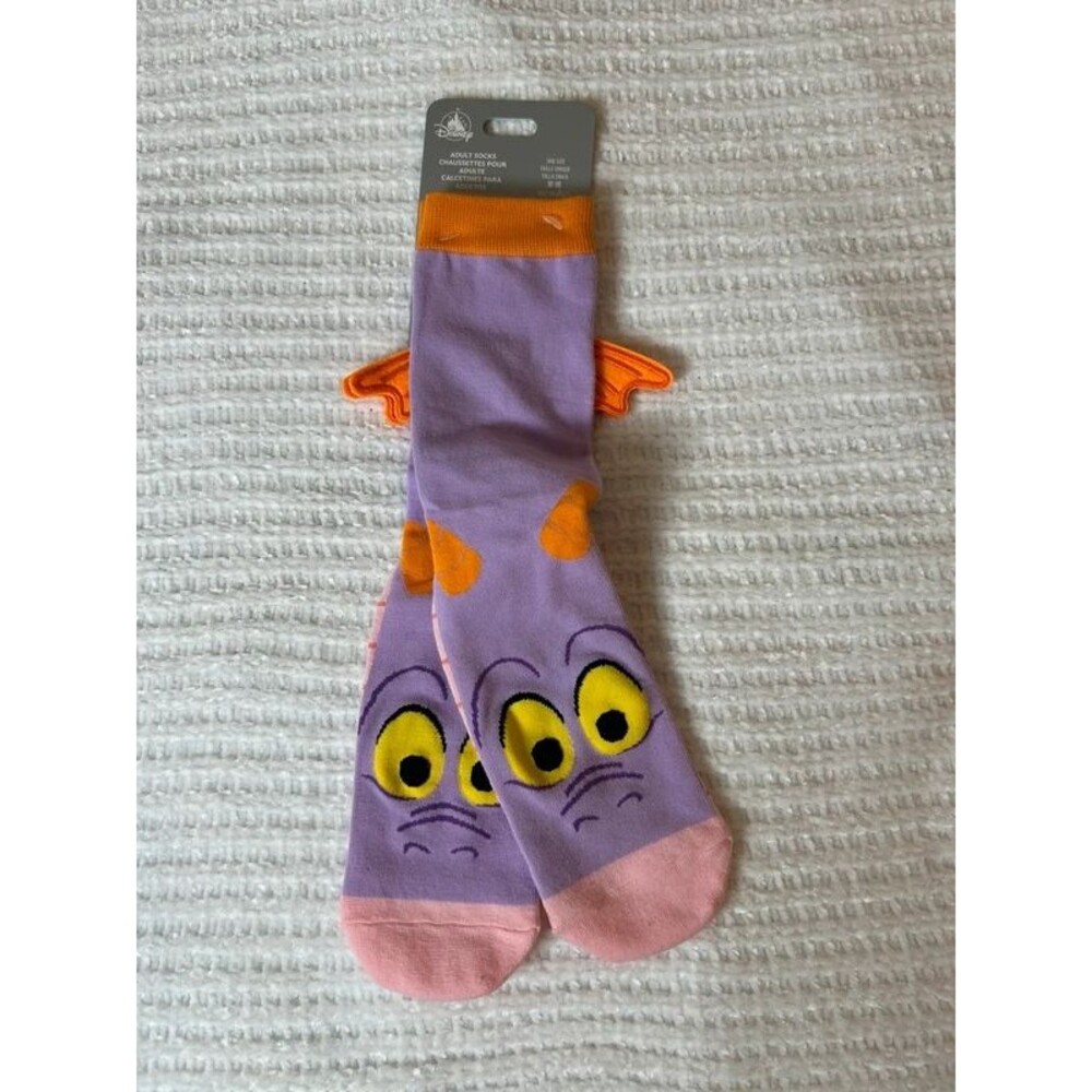 New Disney Parks Figment Crew 3D Socks Adult Size Purple Orange Novelty Wings